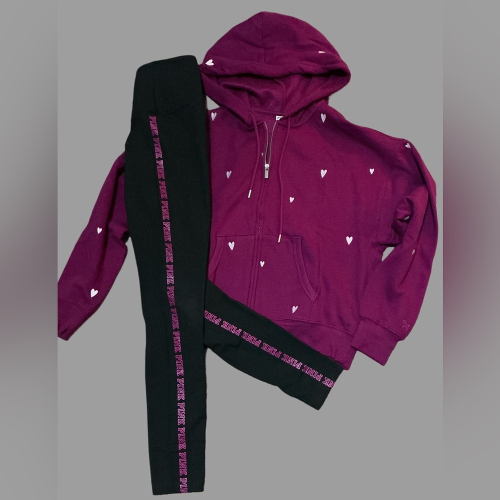 NEW VICTORIAS SECRET PINK FULL ZIP HOODIE & LEGGINGS CHOICE BLING SET EMBROIDERE